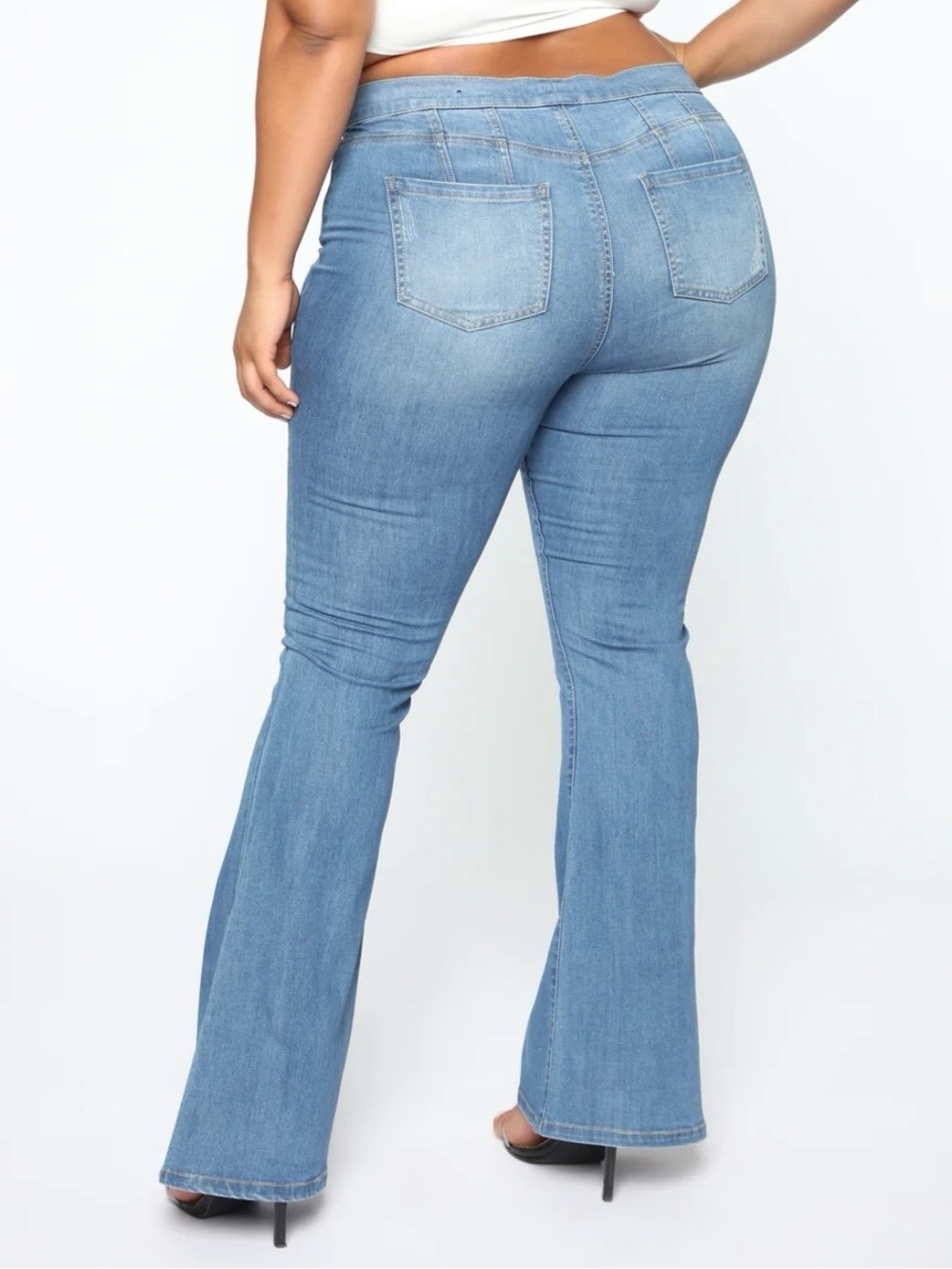 Fashion Nova Junk In The Trunk Light Wash Distressed Flare Jean Plus Size 22 NWT - Picture 2 of 16